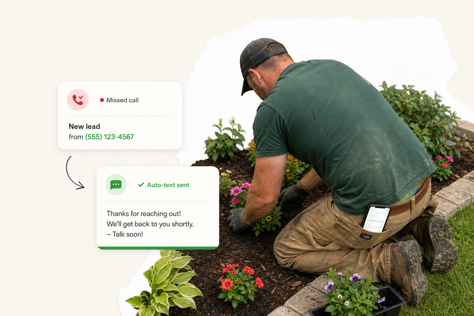 Landscaper back in his truck by noon, missed call already answered by text