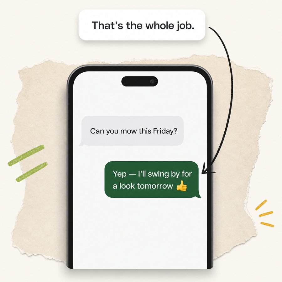 Phone showing a customer text answered with one reply - that's the whole job