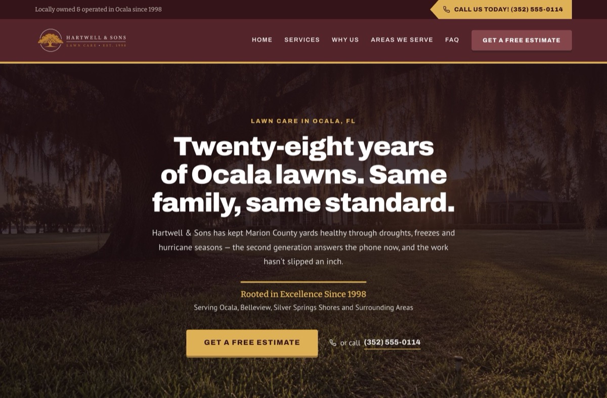 Hartwell & Sons Lawn Care website - desktop view